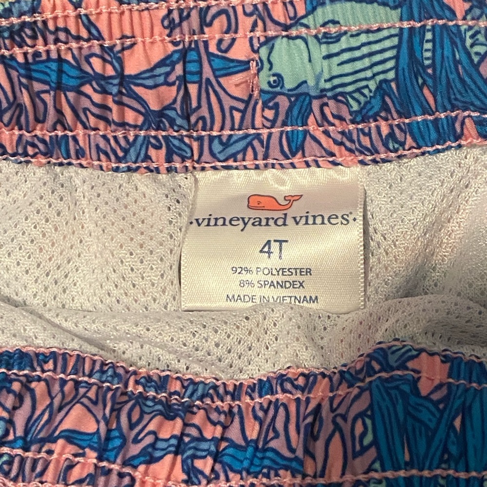 Vineyard Vines Boys Fish Print Swim Trunks - Pink & Aqua - Picture 3 of 4